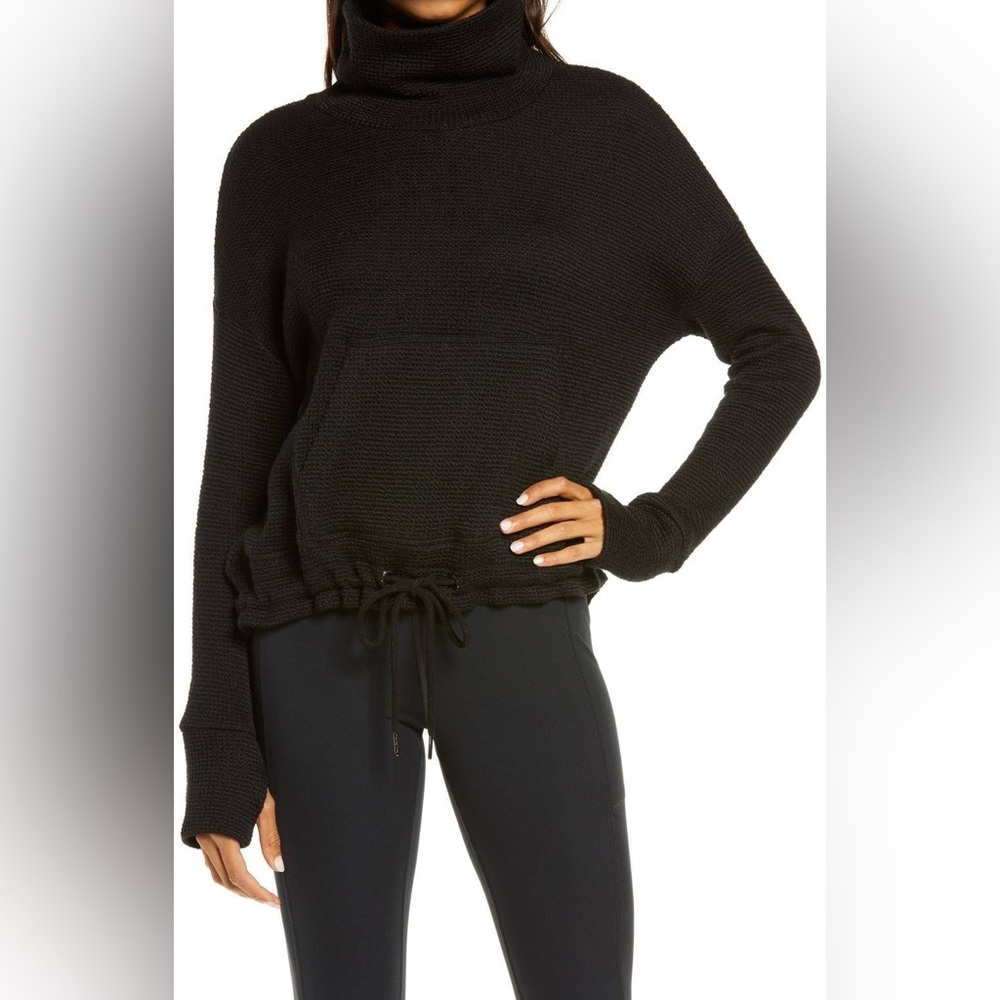 Sweaty Betty Black Restful Boucle Kangaroo-Pocket Cowl Neck Sweatshirt | Size 8